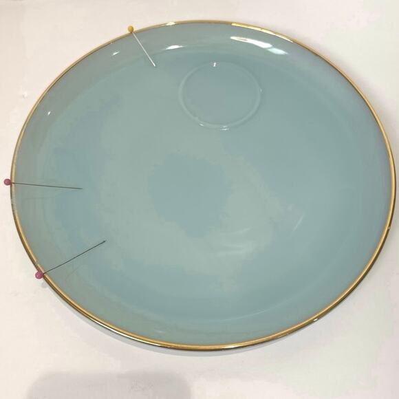 Vintage Blue Milk Glass Fire King Snack Plate Set of (7) Gold Rimmed 1950s - Picture 9 of 9